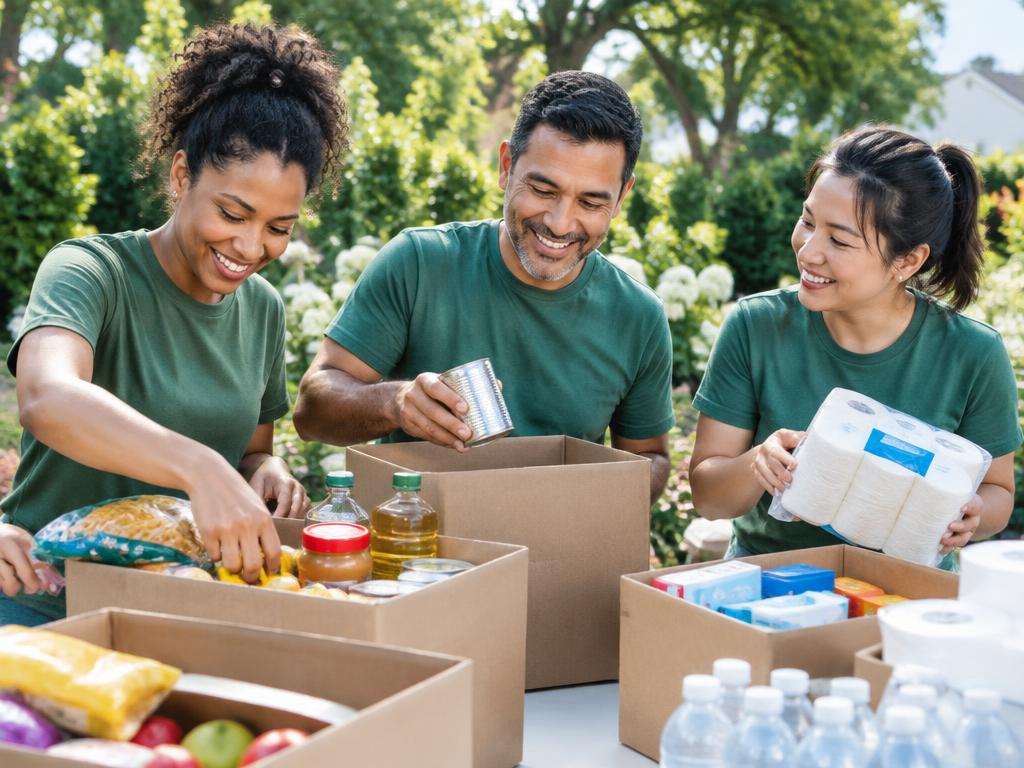 Illustrative image of volunteers packing essential supplies
